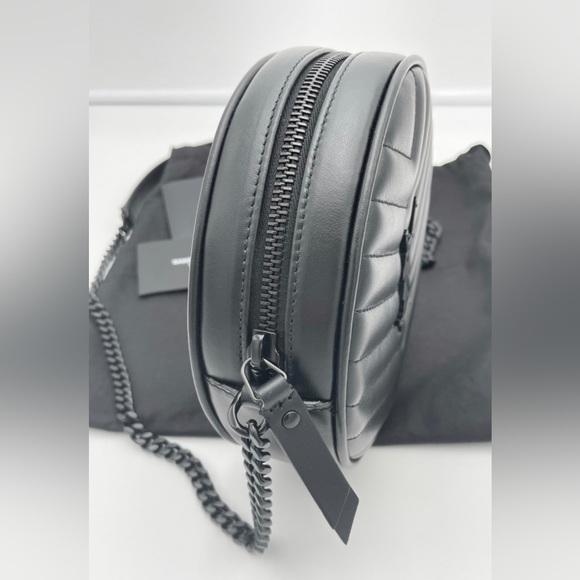 NEW SAINT LAURENT YSL BLACK QUILTED LEATHER CIRCLE ROUND MONOGRAM BAG PURSE - Picture 7 of 12